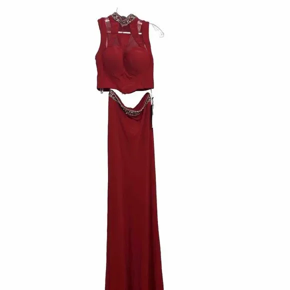 Dresses | For You Dress 2 Piece Dress Formal Halter Beaded Gown Size 4 Red  Prom Black Tie | Poshmark